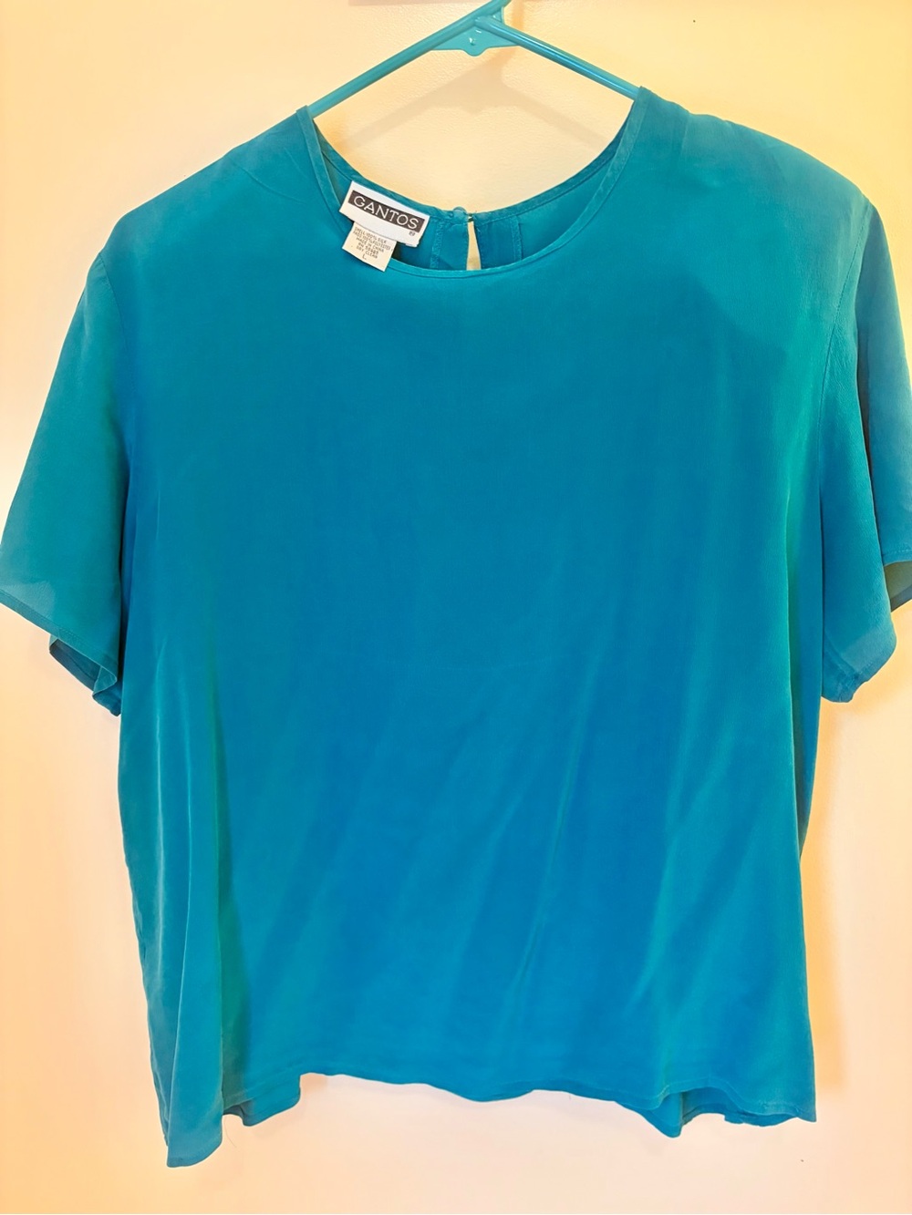 GANTOS Teal Short-Sleeve Silk Blouse